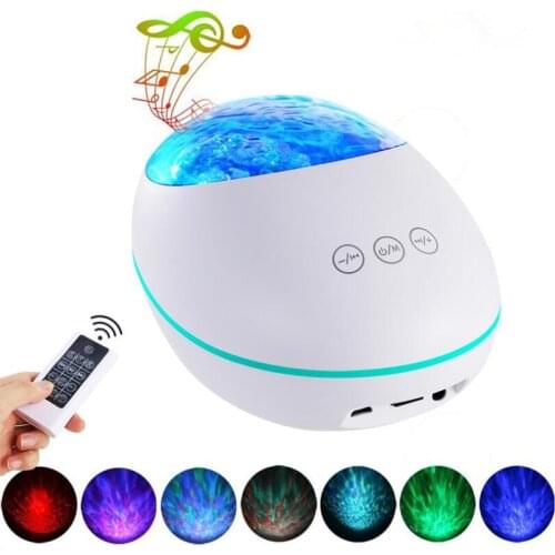 Lucky Stone Ocean Wave Projector Night Light Remote Control Water Wave Color Led Projector Night Light With Bluetooth Speaker