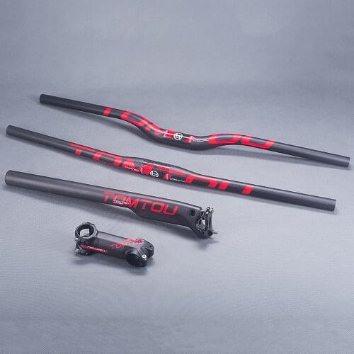 TOMTOU Mountain Bike Handlebar Sets Carbon Fiber Handlebar + Carbon Breaking Wind Seatpost + Bicycle Stem Matte Red - TR7T32