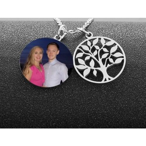 Family Tree Of Life Necklace Personalized Custom Photo Name Necklaces Stainless Steel Custom Circle Pendant Nameplate Necklace