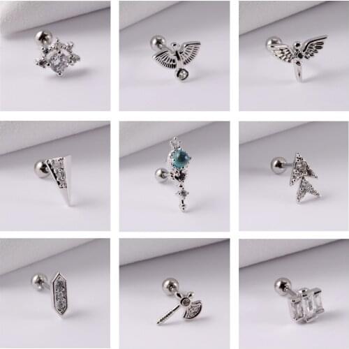 1PCS 20G Surgical Steel Zircon Ear Studs Pretty Ear Cartilage Helix Lobe Conch Piercing Cute Earrings Fashion Body Piercing Jewe