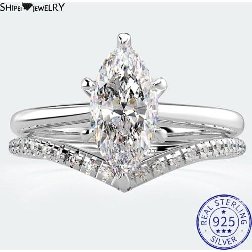 Shipei Marquise Cut Pink White Sapphire Ring for Women 925 Sterling Silver Amethyst Citrine Wedding Engagement Coctail Ring