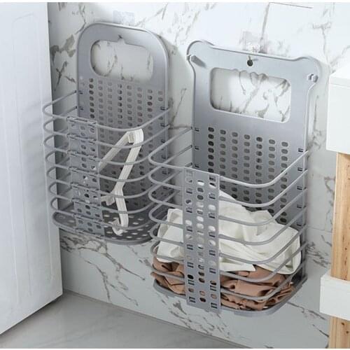 Foldable Laundry Basket Wall-Mounted Household Bathroom Perforated-Free Clothing Storage Basket Single-Layer Double-Laye D1