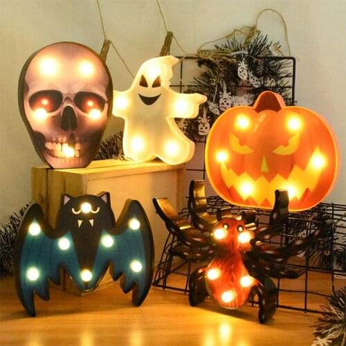 Halloween Pumpkin LED Night Light Ghost Bat Spider Lights Table Lamp Bar Home Party Decoration Props Halloween Ornaments Battery