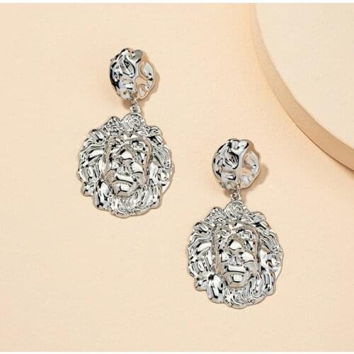 Vintage Geometric Metal Lion Head Dangle Earring Simple Exaggerated Alloy Earring Women Party Jewelry Accessories