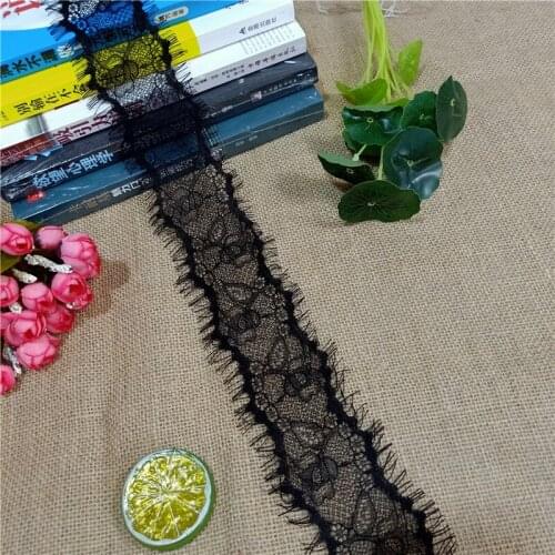 X1095 Width 7.5cm Non Stretch And Eyelash Lace Trim Fabric Dress Pants Skirt Hem Decoration Hollow Lace Black Accessories