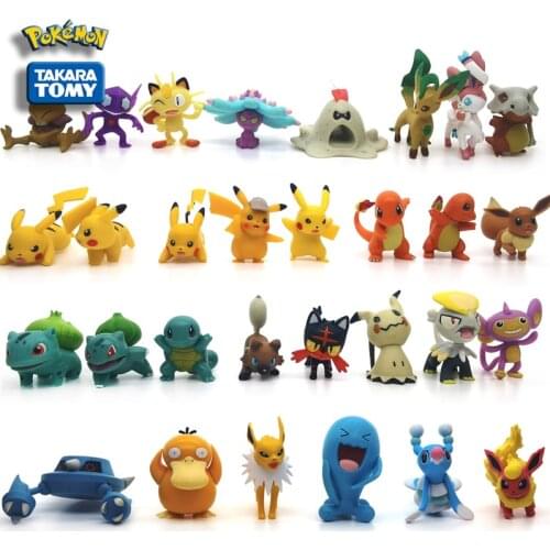 Japanese cartoon Pokemon 3-9cm pet Pikachu Bulbasaur Flareon Jolteon Psyduck Cubone Eevee Litten Anime doll model Kawaii toy