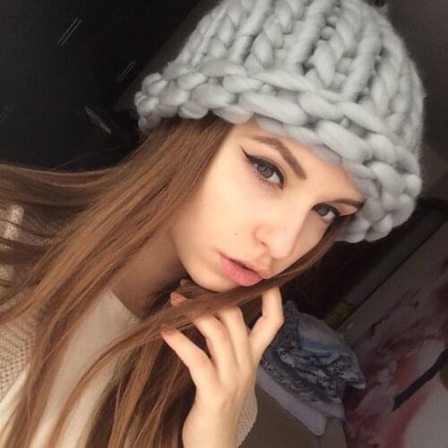 Women Winter Warm Hat Handmade Knitted Coarse Lines Cable Hats Knit Cap Beanie Crochet Caps Women Accessories