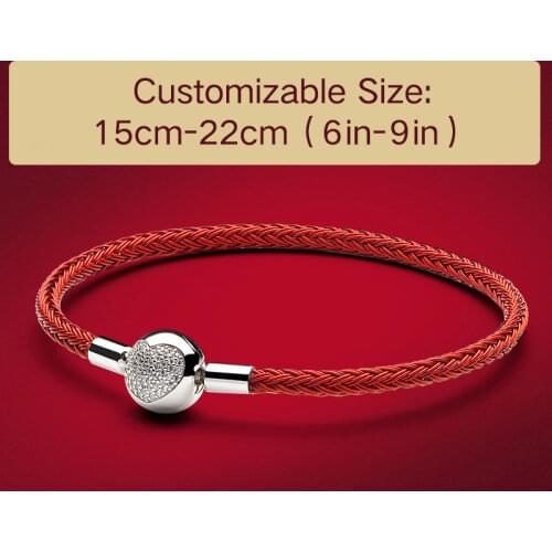 ATHENAIE Colorful Wire Charm Bracelet with 925 Sterling Silver CZ Love Heart Clasp for Women Fit Charms Beads DIY Gift Red