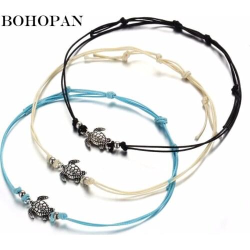 Boho Beach Layered Rope Anklet Turtle Elephant Pendant Chain Handmade Anklets Foot Jewelry For Women pulseras tobilleras mujer