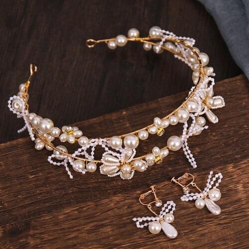 2 Layers Crystal Pearl Headband Tiara Beaded Flower Hairbands Women Crown Headpiece Hairware Wedding Accessories Bridal Jewelry