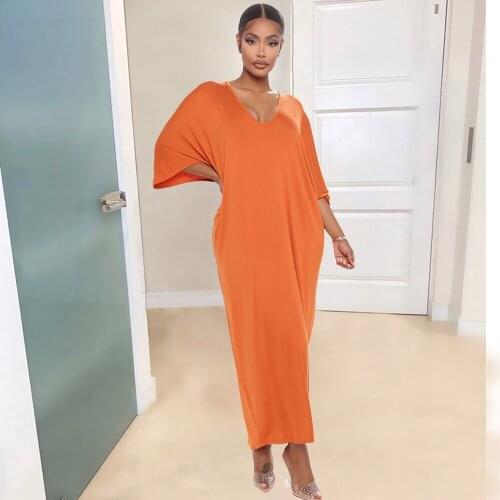 Sexy Fashion Solid Color Pullover Women Dress Lady V Neck Calf Length Short Sleeve Loose Dresses Female Elegant Club Vestidos