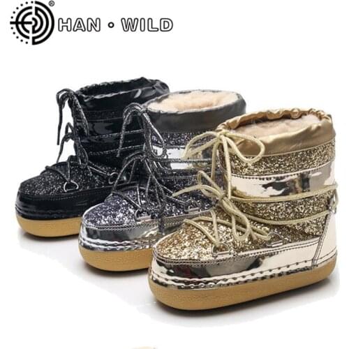 Winter Boots Women Waterproof Snow Boots Natural Wool Women Ankle Boots Warm Winter Shoes for Women Sequined Ski Boots