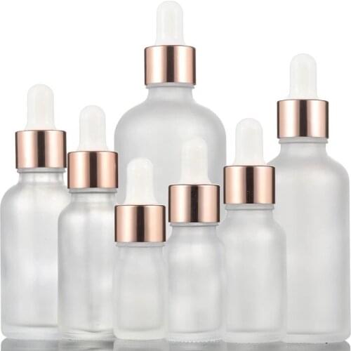 10pcs/lot 5ml 10ml 15ml 30ml 50ml 100ml frosted dropper bottle with Rose Gold lid Pipette Bottles Refillable