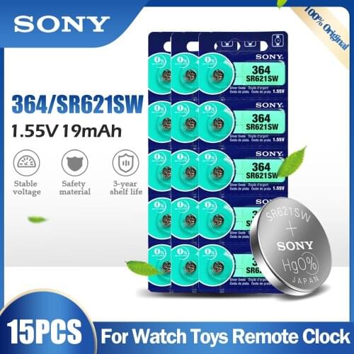 15PCS Sony 364 SR621SW AG1 LR621 621 164 531 SR60 LR60 1.55V Silver Oxide Battery For Watch Toy Calculator Meter Button Cell
