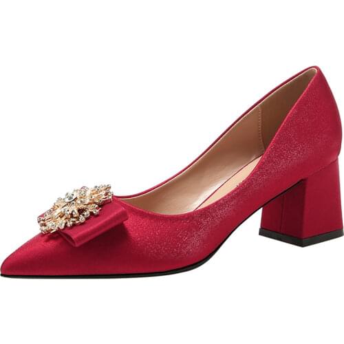 2021 New Square Heel Pregnant Women Shoes Wedding Bridesmaid Rhinestone Female heels