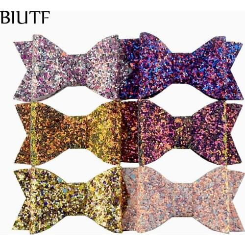50pcs/lot 3.5*1.6'' Gorgeous Glitter Leather Bow With/without Hair Clip Girl Lovely Hairpin Kids Photo Props HDJ140
