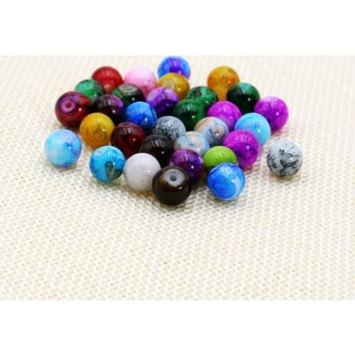 60Pcs/Lot Mixed Colors Round Shape Chunky Chic Assorted Colorful Glass Crackle Loose Beads For Jewelry Making Accessories 6mm