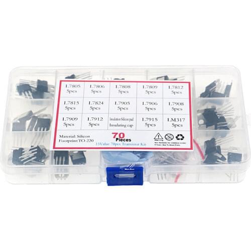 70Pcs/set 14 Values L7805-LM317 Transistor Kit Voltage Regulator With Storage Box