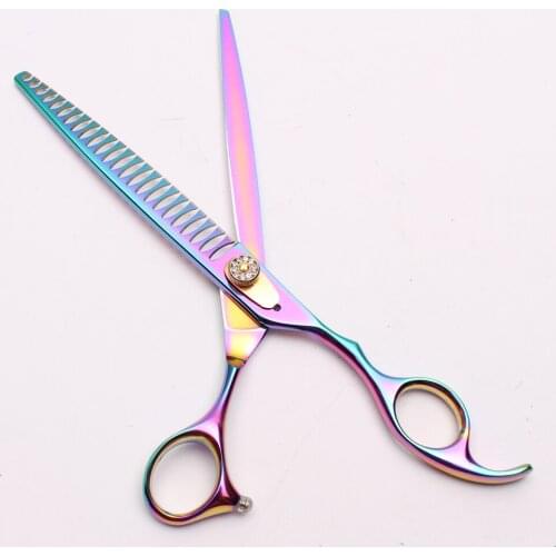 8 inch 22.5cm 440C Multi-color Pets Hair Clipping Shears Grooming-for-dogs Scissors 23 Teeth Fishbone Thinning Shears Add Bag