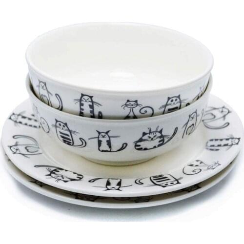 Bonjour Cute Ceramic Cat Plate cup bowl small dish sets Unique Dinner Set Dish Dessert Plate Wholesale Dinnerware Tray kitchen