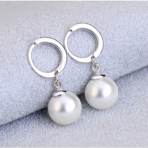 Pure Silver White/ Red Simulated Pearl Earrings Set 10mm Beads Brincos Femme Oorbellen Pendientes Wedding Bridal Jewelry Gifts