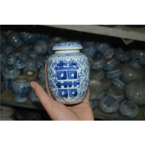 100 mm Old China handwork blue and white porcelain vase double happiness