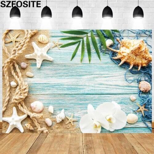 Starfish Shell Retro Wooden Board Background Photography Studio Shooting Props Children Birthday Party Decoration Photo Backdrop