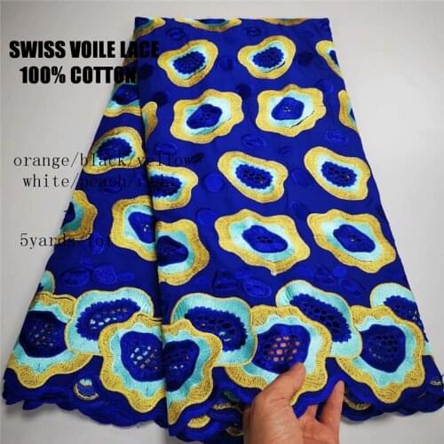 Cotton Nigerian lace fabric high quality lace 2021 blue swiss voile lace fabric embroidered african dry lace for African wedding