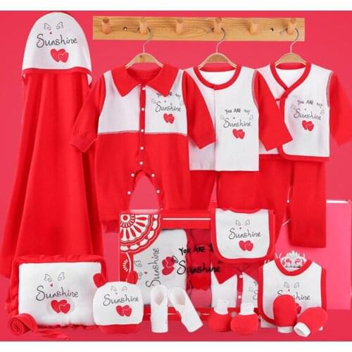 Newborn Cotton Clothing Suits 0-3Months Red Print Girl Clothes Sets Blanket Romper Swaddle for Baby
