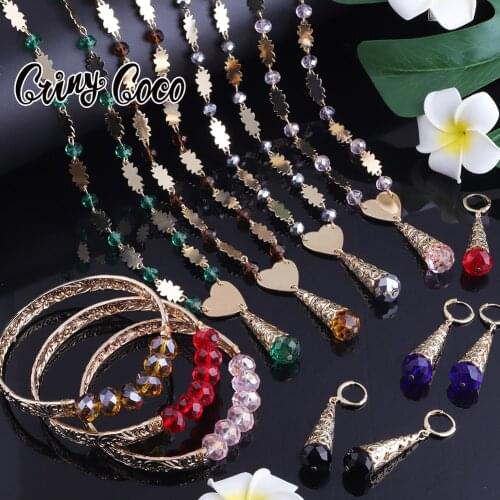 Cring Coco Crystal Jewelry Sets Gold Plated Heart Bead Earrings Necklaces Sets Accessories Hawaiian Fashion Bracelets for Women