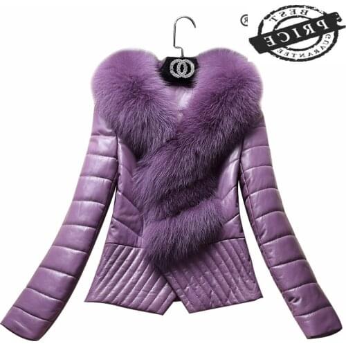 Fox Fur Natural Collar Genuine Leather Jacket Women Winter White Duck Down Jacket Real Sheepskin Coat Female Outwear a23