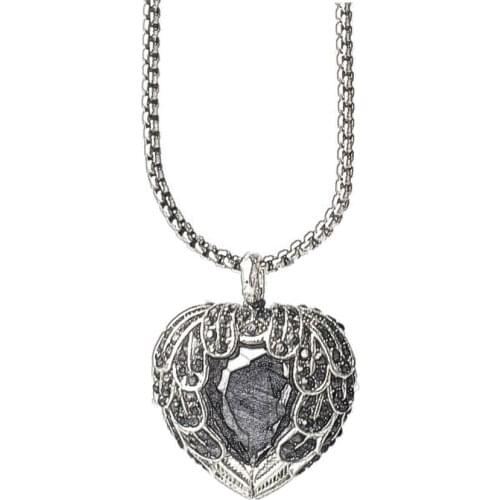 Muffiy Silver Necklace Link Chain Pave Wings Feather Crystal Heart Necklaces & Pendants Trendy Pendant Women Necklace Collares