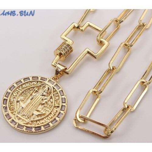 MHS.SUN Exaggerated Chunky Chain Necklace With Mosaic Zircon Religious Pendant Necklace Fashion Women/Girls Party Jewelry 1Pc