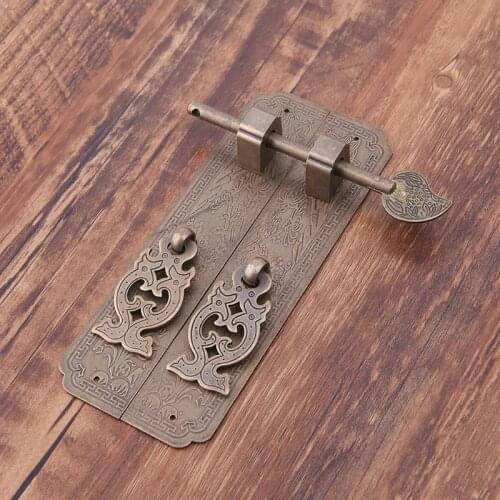 Pure Copper Antique Door Handles Kit Retro Chinese Style Gate Pulls Furniture