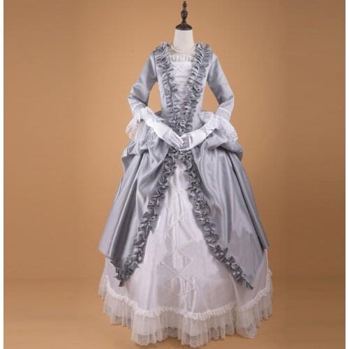 New Victorian Gothic Georgian Women Vintage Lace Gray White Dress Halloween Masquerade Ball Gown Party Dress Custom Made