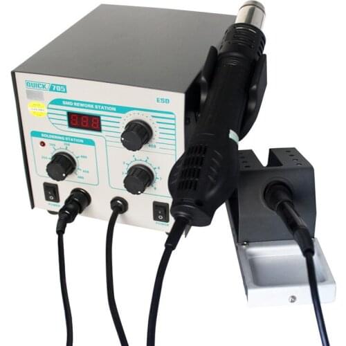 Original QUICK 705 ESD Digital Display Hot Air Gun + BGA Soldering Iron Station Anti Static Station Welding Mobile Phone Repair