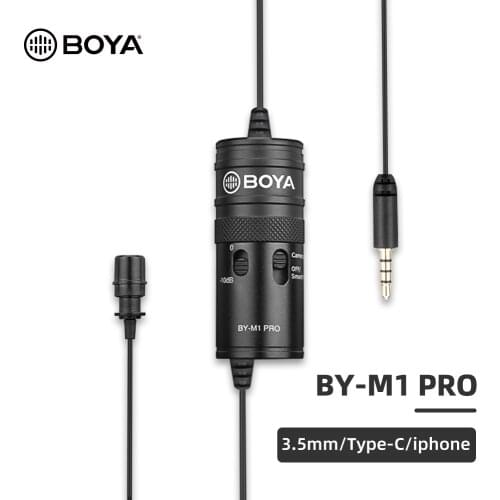 BOYA BY-M1 Pro Lavalier Microphone Clip-on Condenser Mic Wired 3.5mm Mic for iPhone Android Smartphone Vlog DSLR Camcorder Audio