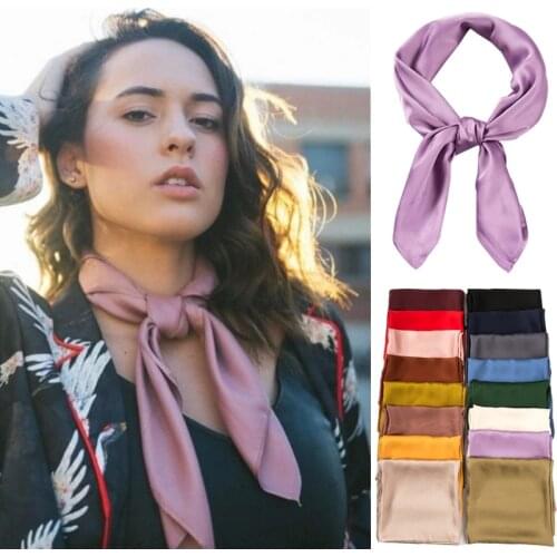 70*70cm Women Silk Scarf Solid Kerchief Fashion Silk Shawl Head Scarf For Hair Neck Scarfs Female Square Bandanas Lady Scarves