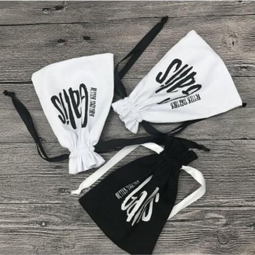 Black white cotton Gift Bags 8x11cm 9x12cm 10x15cm 13x17cm pack 50 can print logo Makeup Jewelry Drawstring Pouch