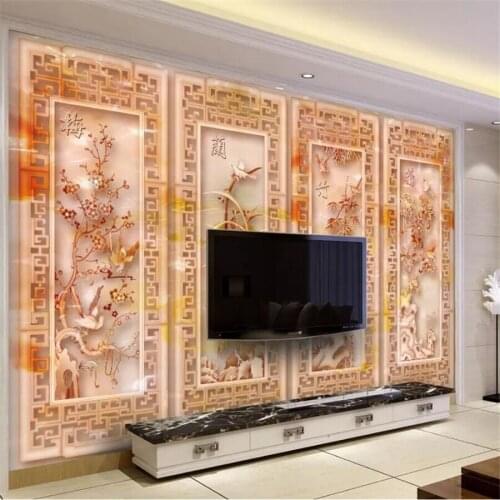 Wellyu Custom photo wallpaper 3D jade carved lily bamboo chrysanthemum living room sofa background papel de parede 3d wallpaper