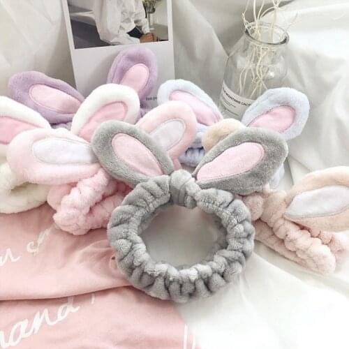 Fashion Cute Cotton Headwear for Makeup Wash Face Rabbit Ears Elastic Hairbands for Women Girls