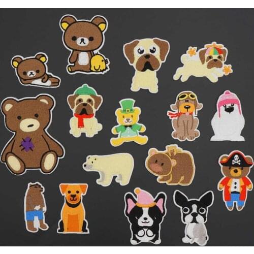 Cute Bear Puppy Embroidered Iron On Patches for Clothing Kids Cartoon Sticker Badges Accessories Appliques