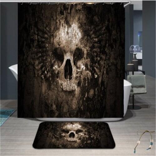 Halloween Scary Skull Shower Curtain And Bath Mat Set Rusty Rotten Waterproof Polyester Bathroom Fabric For Bathtub Art Decor