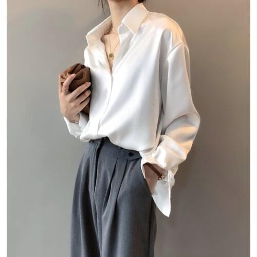 Sherhure 2020 Women Satin Turn Down Collar Long Sleeve Womens Tops And Blouses Boho Shirt Blusas Roupa Feminina