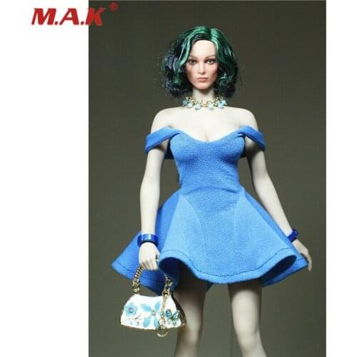 1/6 Female Blue Skirt With Handbag Necklace Moled Fit 12" Female PH TBLeague Figure Body Dolls