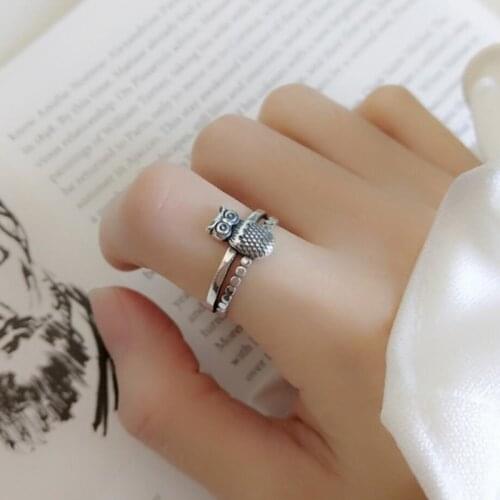 Sole Memory Retro Temperament Creative Mini Owl Wild 925 Sterling Silver Female Resizable Opening Rings SRI299
