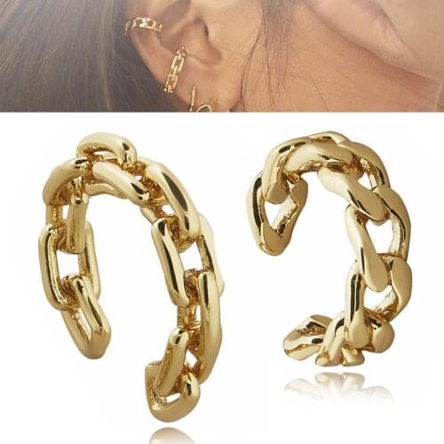 Starose 2Pcs Dual Lock Chain Moon Earrings for Women Silver Color Fake Helix Piercing Ear Cuff Earrings Clip Earing Body Jewelry