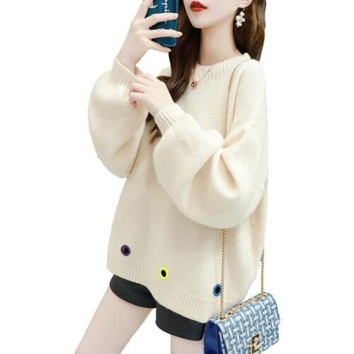Korean Autumn Winter Thick Pink Knitted Sweater Women Student Tops Fashion Loose 3 Color O-Neck Long Sleeve Knit Pullover Female