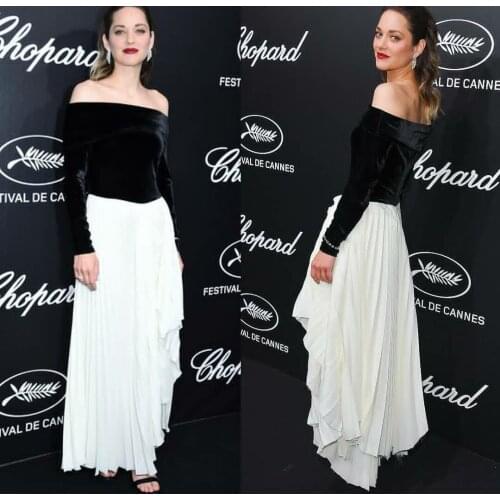 Long Off Shoulder Velvet Chiffon Celebrity Dresses with Pockets Robe De Soiree Floor Length Black&White Formal Gowns for Women