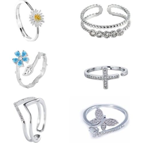 New Pattern 925 Sterling Silver Fashion Creative Cross Ring Women Inlaid White Stone Opening Various Styles Trend Jewelry Gift